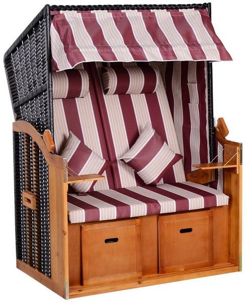 Outsunny Strandkorb Doppelte Sonnenliege mit Dach und Getränkehaltern 5-stufige, BxTxH: 118 x 79 x 160 cm, Halblieger, 867-059GY, (Sonnenliege, 1-tlg, Doppelte Sonnenliege), 2-Sitzer