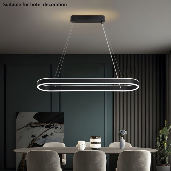 JDONG Pendelleuchte LED Esstisch Pendelleuchte Oval Wohnzimmer, Büroleuchter Dimmbar 3500K-6500K, Schwarz Esszimmerlampe Pendellampe Hoehenverstellbar, für Restaurants Bars Büros Billardzimmer 80*22CM