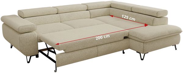 MKS Möbel 'Pablo L-Form' Ecksofa mit Schlaffunktion, verstellbare Kopfstützen, Creme, Struktur, Visco Topper, Rechts Bild 7