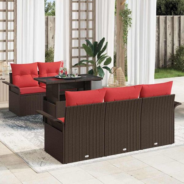 vidaXL Gartensofa-set mit Kissen mit Speicher 6 pcs Braun Poly Rattan 3356937
