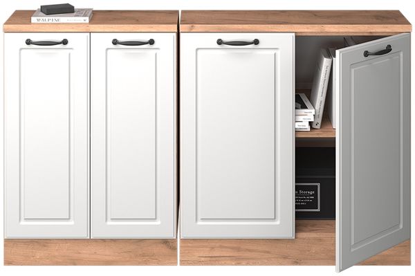Küchenschrank für Dachschrägen R-Line Weiß Landhaus 140 cm 2er Set Schrankkorpuss 60 cm Tiefe Vicco Bild 6
