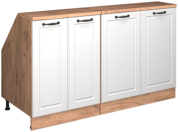 Küchenschrank für Dachschrägen R-Line Weiß Landhaus 140 cm 2er Set Schrankkorpuss 60 cm Tiefe Vicco