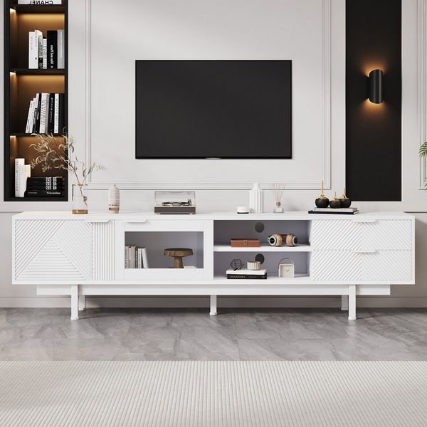 Merax Lowboard modern Fernsehschrank (1 St, Modernes TV-Möbel für 80-Zoll-Fernseher), TV-Schrank mit 2 Türen, 2 Schubladen & 3 Ebenen Stauraum,200x40x50.5cm