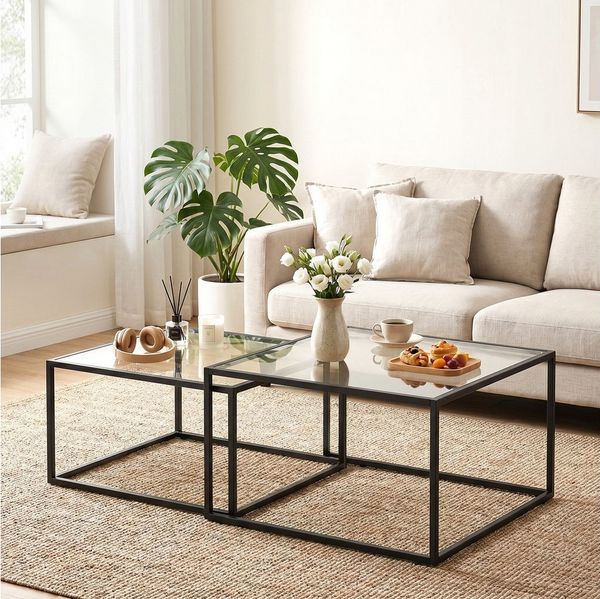 HOMCOM Couchtisch 2er-Set Satztische (Set, 2-St, 2er-Set), Platzsparend stapelbar, robustes Metallgestell