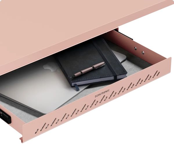 Schubladen-Organizer unter dem Schreibtisch, 41 x 27 x 5 cm, Hochwertiger Stahl, Ausziehbarer Platzsparer Rosa