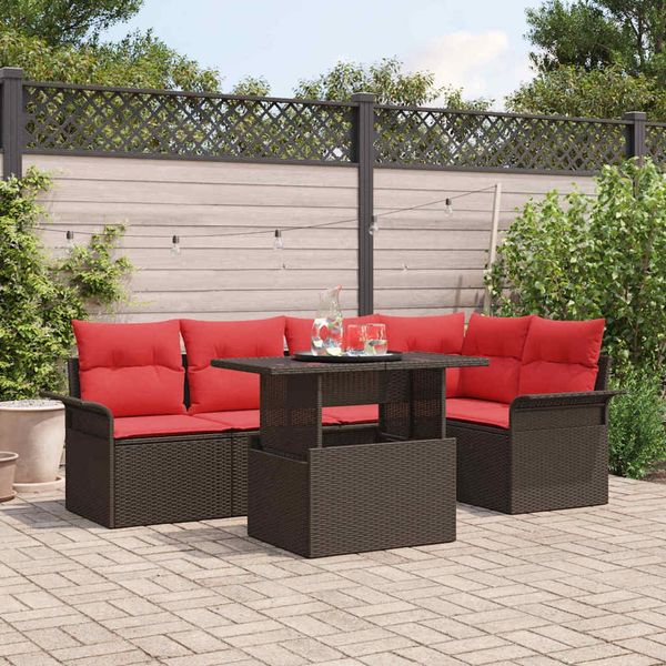 vidaXL Gartensofa-set mit Kissen mit Speicher 6 pcs Braun Poly Rattan 3357027