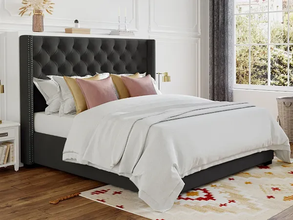 Vente-unique - MASSIMO Bett Stoff Grau - B 203 cm x H 141 cm x L 215 cm