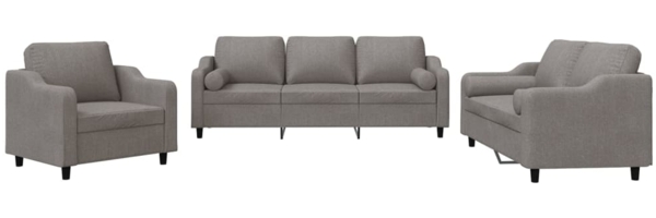 vidaXL 3-tlg. Sofagarnitur mit Kissen Taupe Stoff 3201793