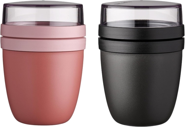 Mepal Lunchpot Ellipse 2-er Set Lunchbox Essensbehälter Reisebecher (Vivid Mauve + Nordic Black)