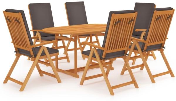 vidaXL 7-tlg. Garten-Essgruppe mit Grauen Kissen Massivholz Teak 3059530