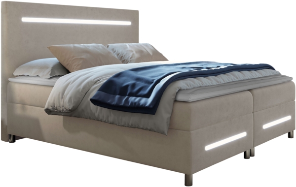 Boxspringbett Saziro LED, Natur, 140 x 200 cm