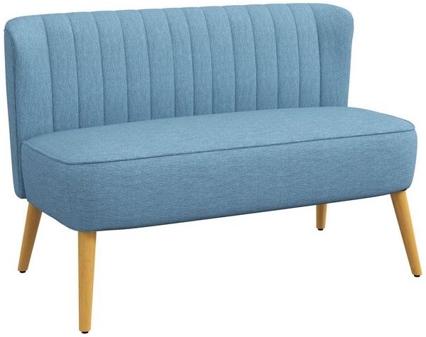 HOMCOM Loveseat 2-Sitzer mit Leinenoptik, Polstersofa mit Holzbeinen, Retro-Look, Blau, 117 x 56,5 x 77 cm