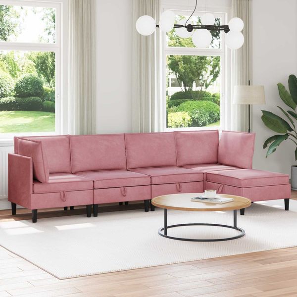 vidaXL Wohnzimmergarnitur mit Kissen mit Speicher 5 pcs Rosa Samt 3413746