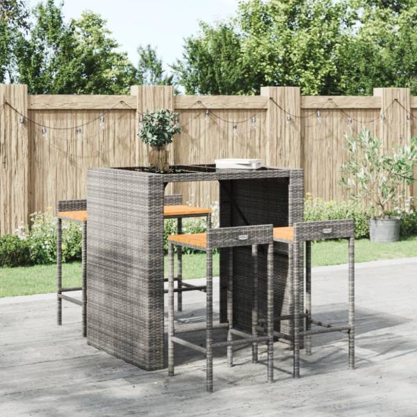 vidaXL Barhocker 4 Stk. Grau Poly Rattan und Massivholz Akazie 362605