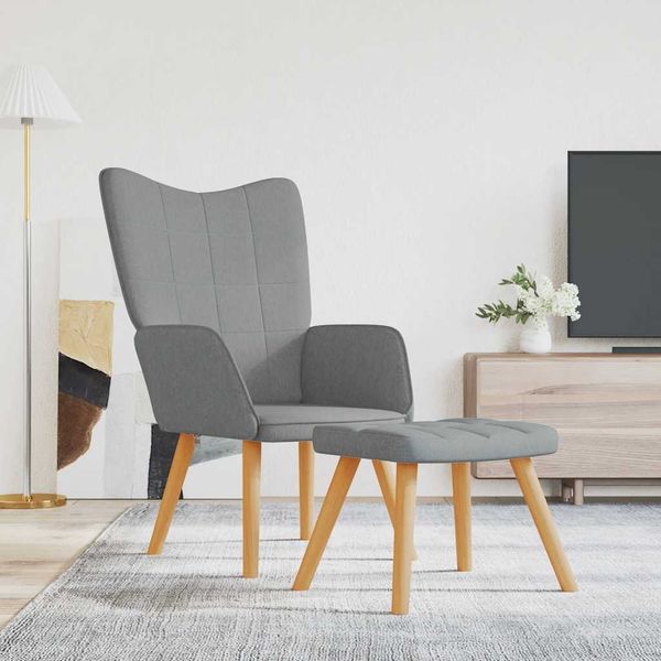 vidaXL Relaxsessel mit Hocker Hellgrau Stoff [327930]