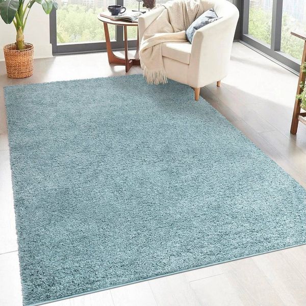 carpet city Shaggy Hochflor Teppich - 100x200 cm - Türkis - Langflor Wohnzimmerteppich - Einfarbig Uni Modern - Flauschig-Weiche Teppiche Schlafzimmer Deko