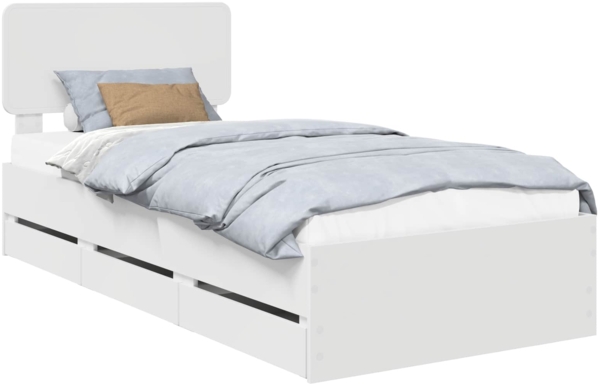 vidaXL Bettrahmen mit Schubladen Weiß 90 x 200 cm Ingenieurs Holz 3412227