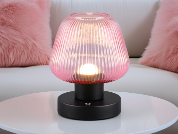 Kabellose LED Akku Tischleuchte QUENYA Glasschirm Wild Berry, Höhe 18cm