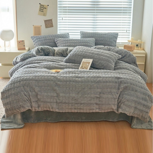 ibettertec Bettwäsche Winter Plüsch Bettwäsche,135x200cm,200x200cm,Flauschig,Warme Bettbezug, Kunstkaninchenfell Winterbettwäsche Wendebettbezug Kissenbezug 80x80cm Bild 3