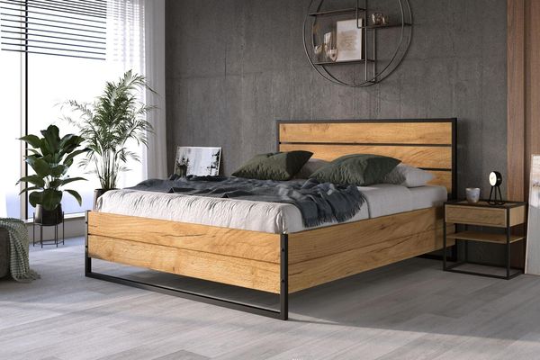 BMS Massivholzbett Loft 140x200 cm in Eiche mit Matratze