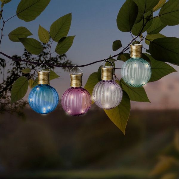 Lumineo LED Solarleuchte, Solar Gartenleuchten LED Glühbirnen Kunststoff 8x11cm bunt 4er Set