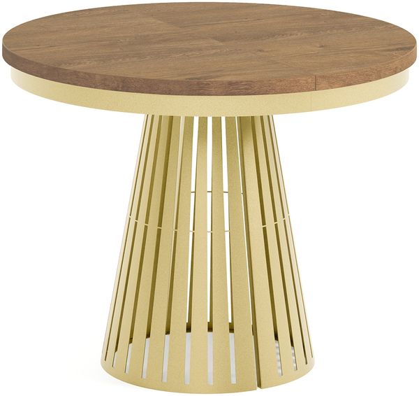 MEBLINI Esstisch Rund Ausziehbar aus Metall - 100-176x76 cm - CONEY - Lefkas Eiche/Golden - Loft - Esszimmertisch Modern - Küchentisch - Ausziehtisch - Round Dining Table
