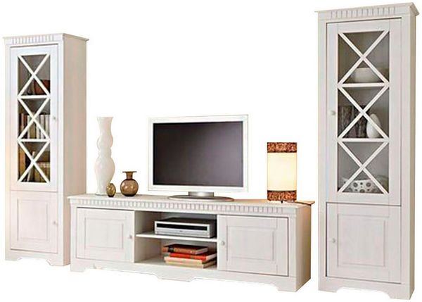 OTTO home Wohnwand Lisa, (Set, 3-St), bestehend aus zwei Vitrinen und einem Lowboard, massives Kiefernholz
