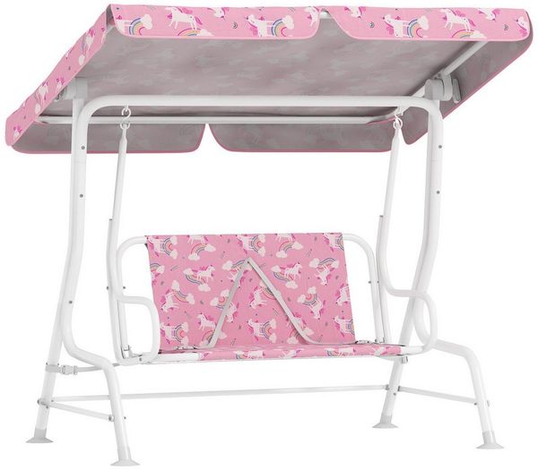 AIYAPLAY Hollywoodschaukel mit verstellbarem Sonnendach, Sicherheitsgurten, 2-Sitzer, Schaukelfunktion, Gartenschaukel, 1 tlg, 2-Sitzer Kinderschaukel, für Garten Terrasse für 3-6 Jahre Kinder bis 60 kg Rosa