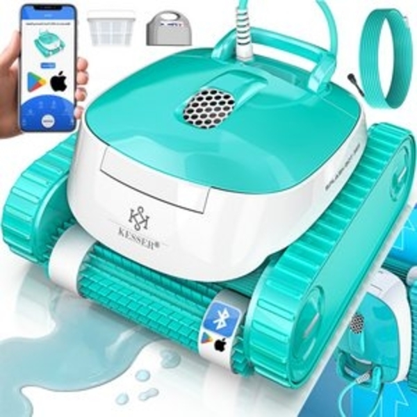 KESSER® Poolroboter für Boden und Wand, Poolsauger bis 100m² Pools & eine leistungsstarke Reinigung, Poolreiniger vollautomatisch mit App-Funktion & Kontrollmodul, Inkl. Abdeckung, Klettermechanismus 72 m², Weiß / Türkis Bild 6