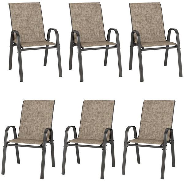 PHI VILLA Gartenstuhl (Gartensessel Stapelstühle Hochlehner, E-Lackierung Metallgestell für Hinterhof Veranda Terrasse Poolbereich, 6 St), 2er Set - 4er Set - 6er Set Wetterfest Terrassenstühle