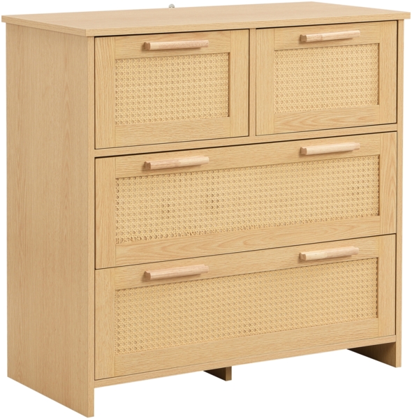 Merax Hochwertiger 4-Schubladen-Rattanschrank mit Massivholzgriffen - Geeignet für Schlafzimmer, Wohnzimmer Maße: B80/H80/T38 cm
