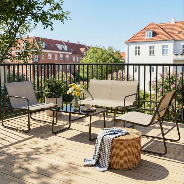 Mondeer Balkonset Gartenmöbel Set 4-tlg, (1 Tisch mit 1 Doppelstuhl 2 Einzelstühlen), Ergonomischen Armlehnen und Stabilem Stahlrahmen