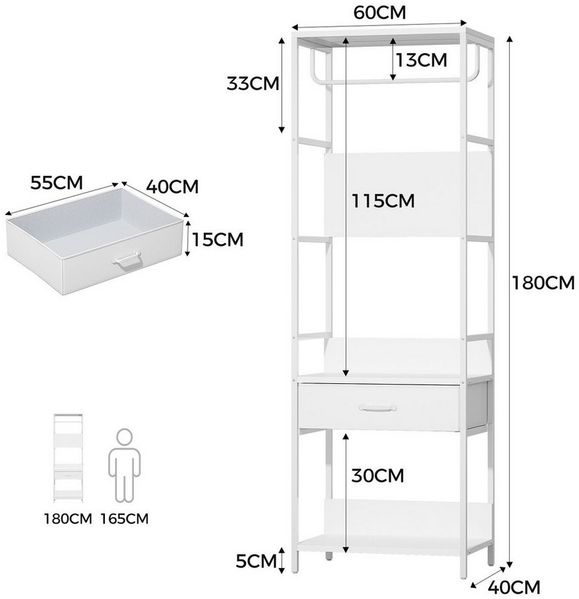 VOWNER Garderobenständer mit Sitzbank, Schublade & Kleiderstange, schmaler Flurgarderobe, (1 St), moderner Kleiderständer mit 1 Schublade & stabiles Schuhregal Bild 2