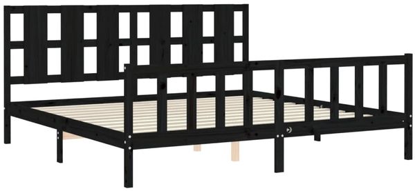 vidaXL Massivholzbett mit Kopfteil Schwarz 200x200 cm 3192255 Bild 5