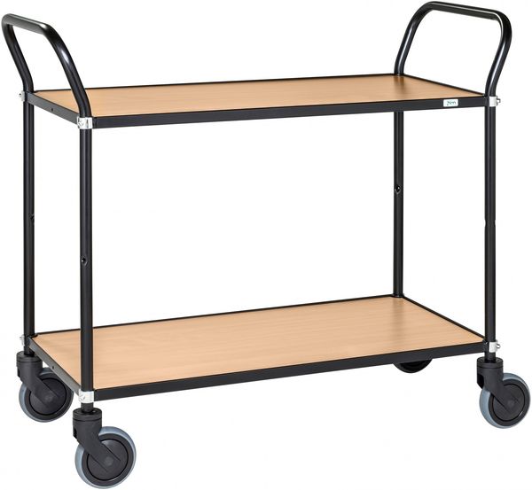 Kongamek Design Servierwagen in schwarz mit 2 Böden 760x430mm in Bucheoptik ohne Bremse