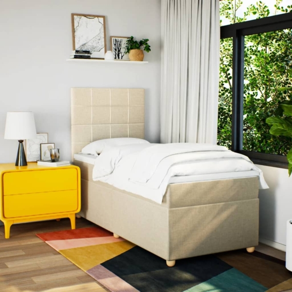 vidaXL Boxspringbett mit Matratze Creme 80x200 cm Stoff 3293412 Bild 4