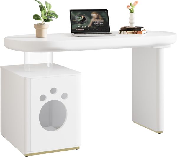 2-in-1 Schreibtisch mit integrierter Haustierhöhle für Katzen M–XL & kleine Hunde,Voll-Lackierung, transparenter Acrylbereich Bild 9