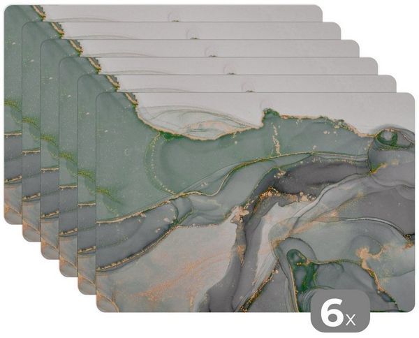 Platzset Gold - Marmor - Grün - Luxus, (6-St), Tischset Platzset Platzdeckchen Abwischbar
