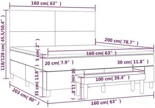 vidaXL Boxspringbett mit Matratze Stoff Dunkelbraun 160x200 cm, Härtegrad: H2 [3137008] Bild 8