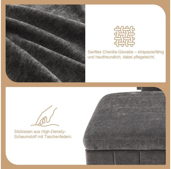 i@home Ecksofa mit Schlaffunktion, Ausziehsofa mit Hocker, Leselampe, USB&Type-C, mit verstecktem Tisch