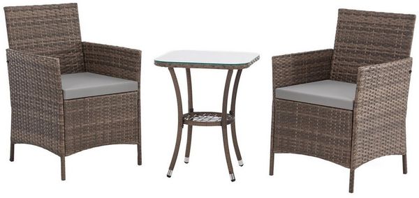 SVITA Balkonset BROOKLYN BISTRO, (Set (3-tlg), 1 Tisch, 2 Stühle), Sitzgruppe, Polyrattan, inkl. Kissen, Braun