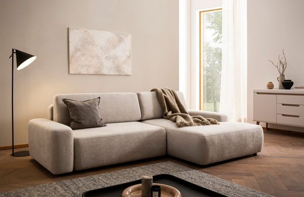 Home affaire Ecksofa TORGE (264cm), Schlafsofa in Cord, Samtvelours o Struktur fein, L-Form, Schlaffunktion, Bettkasten, Liegefläche: 125/210 cm