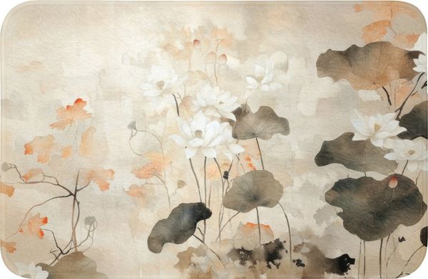OnlyWow WC-Vorleger Blumen - Japandi - Wabi sabi, Höhe 10 mm, Polyester, Rechteckig, WC Teppich, Toilettenvorleger, Toilettenteppich, Badematte 60x40 cm