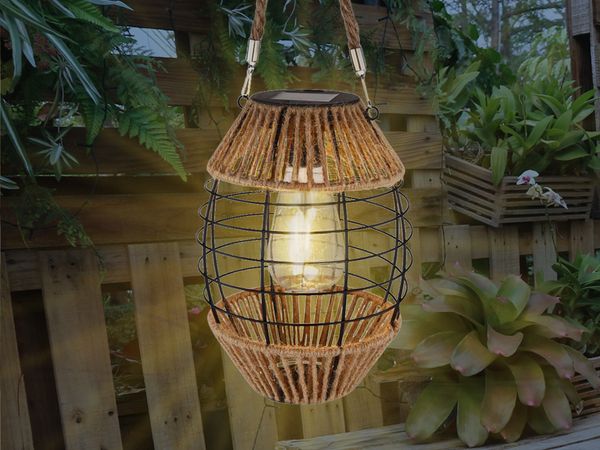 LED Solarlaterne, Metall Hanf, stehend hängend, H 40,5 cm