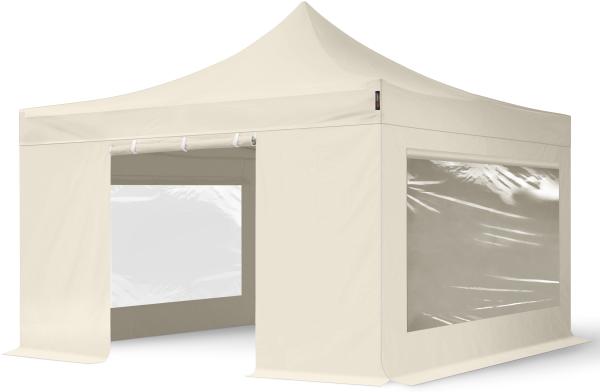 4x4 m Faltpavillon, PREMIUM Stahl 40mm, Seitenteile mit Panoramafenstern, creme