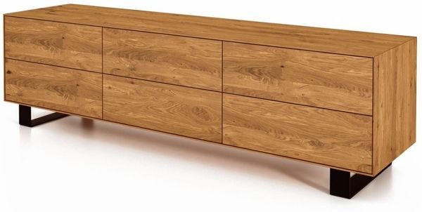 Kommode Leeds Wildeiche massiv 197x50x56 Metallfußgestell Schwarz 6 Schubladen