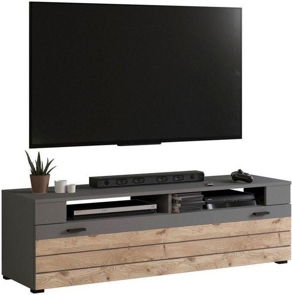 INOSIGN Lowboard Aalborg, Breite 140 cm, 1 Klappe, 2 offene Fächer, Metallgriffe, TV-Möbel, TV-Schrank, TV-Lowboard, Mediaboard, Wohnmöbel