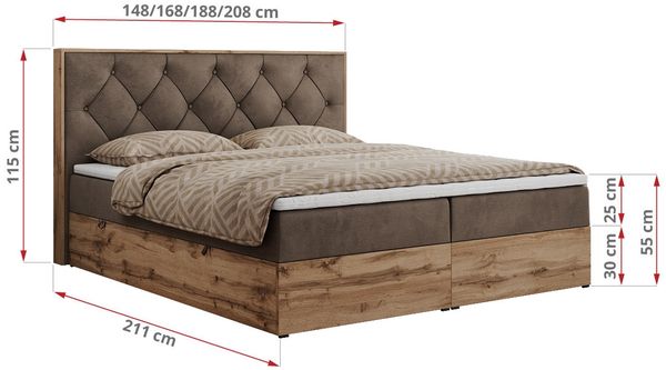 Boxspringbett, Schlafzimmerbett, Bettkasten - VENETO - 200 x 200 cm - Braun Velvet - H4 Bild 5