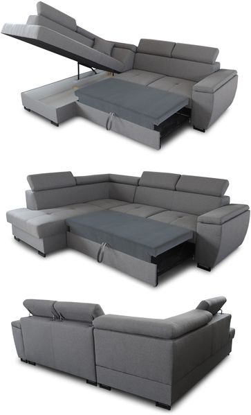 Ecksofa Natan mit Schlaffunktion und einstellbare Kopfstützen - Wohnlandschaft mit Metallfüßen, Couchgarnitur, Bettkasten, Sofa (Ecksofa Rechts, Grau (Paros 05)) Bild 3