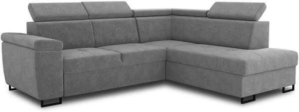Ecksofa Natan mit Schlaffunktion und einstellbare Kopfstützen - Wohnlandschaft mit Metallfüßen, Couchgarnitur, Bettkasten, Sofa (Ecksofa Rechts, Grau (Paros 05)) Bild 2